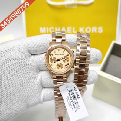 Michael Kors Chronograph MK7453 Golden Dial Steel Strap Swiss Watch