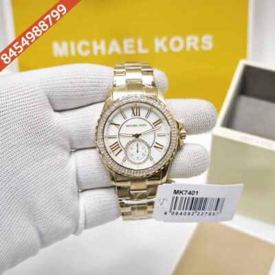 Michael Kors Everest Mother-Of-Pearl MK7401 Golden White Diamond Dial Swiss Watch