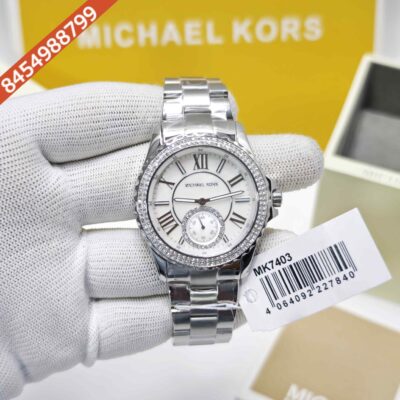 Michael Kors Everest Mother-Of-Pearl MK7403 Silver White Diamond Dial Swiss Watch
