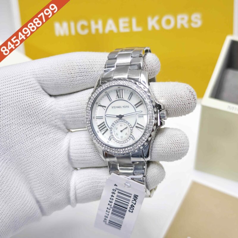 Michael Kors Everest Mother-Of-Pearl MK7403 Silver White Diamond Dial Swiss Watch - Image 2