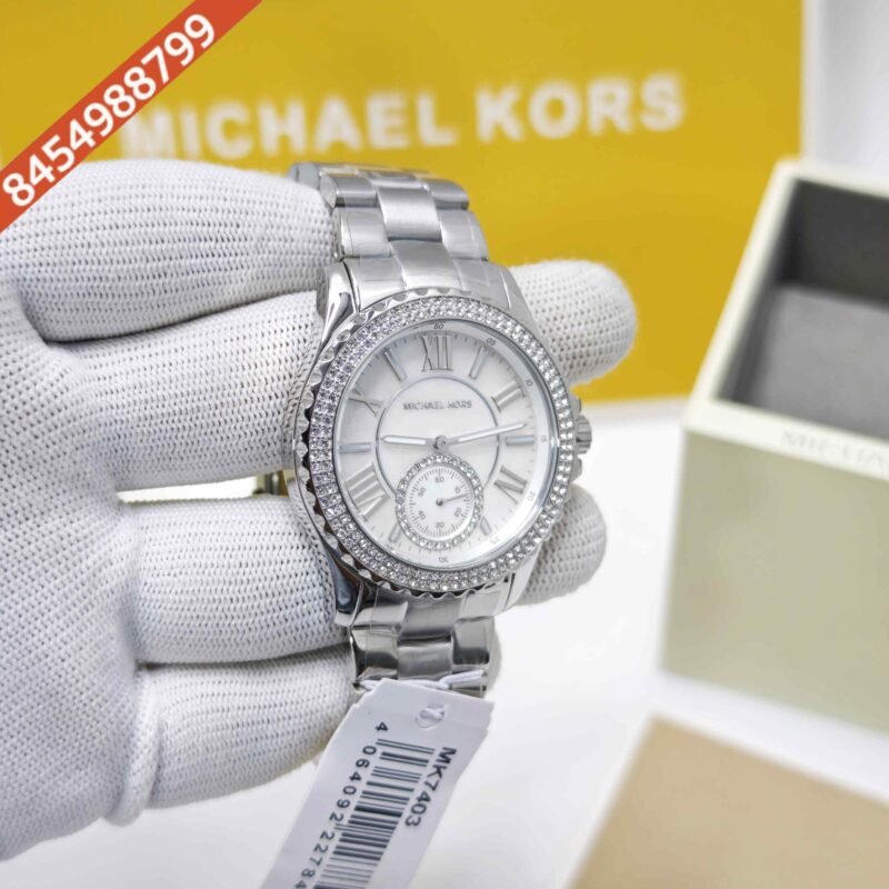 Michael Kors Everest Mother-Of-Pearl MK7403 Silver White Diamond Dial Swiss Watch - Image 3