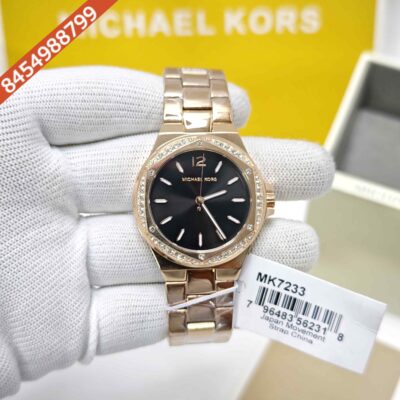 Michael Kors Lennox MK7233 Rose Gold Black Dial Rose Gold Strap Swiss Watch