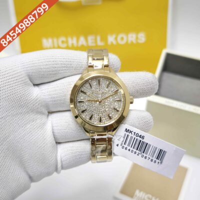 Michael Kors MK1046 Golden Steel White Diamond Dial Swiss Watch