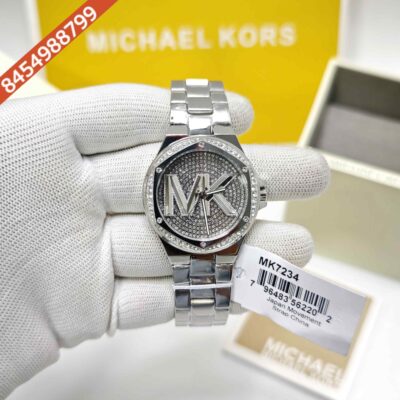 Michael Kors MK7234 Lennox Steel White Diamond MK logo Dial Swiss Watch