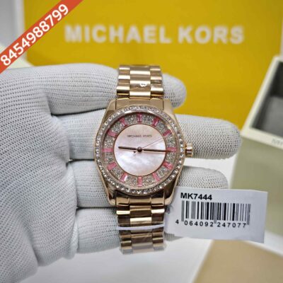 Michael Kors Mk 7444 Full Rose Gold Stick Diamond Mark Swiss Watch