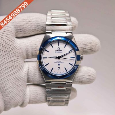 Omega Constellation Co-axial Master Chronometer Steel White Dial Blue Bazel Swiss Automatic Watch