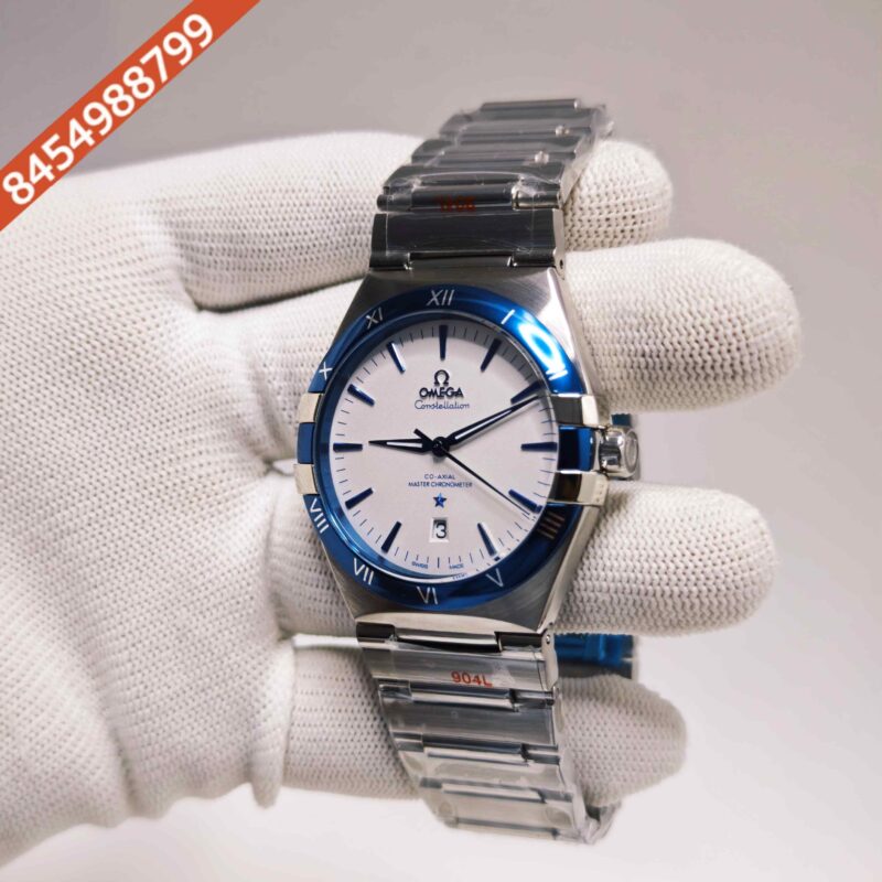 Omega Constellation Co-axial Master Chronometer Steel White Dial Blue Bazel Swiss Automatic Watch - Image 2