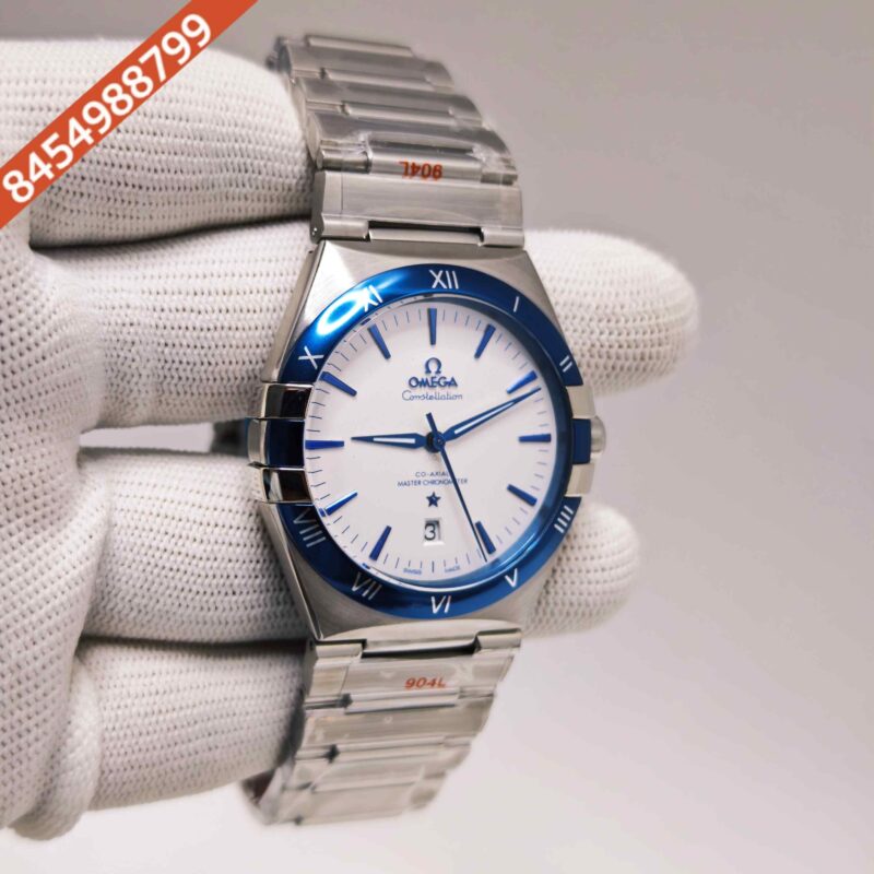 Omega Constellation Co-axial Master Chronometer Steel White Dial Blue Bazel Swiss Automatic Watch - Image 3