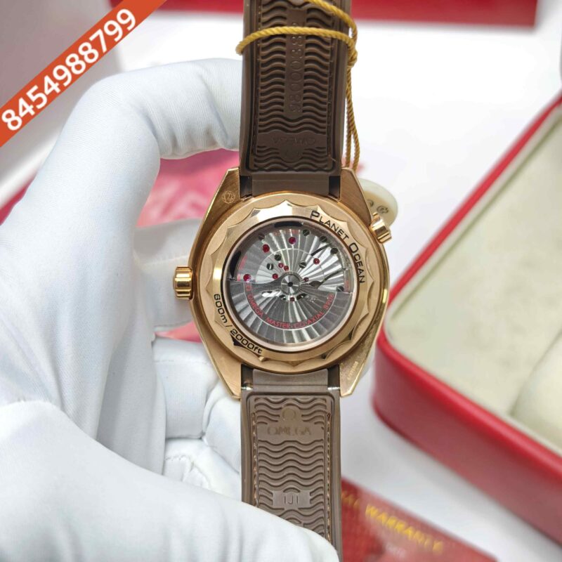 Omega - Seamaster Planet Ocean GMT Rose Gold Black Dial Brown Leather Strap Swiss ETA Automatic Watch - Image 4