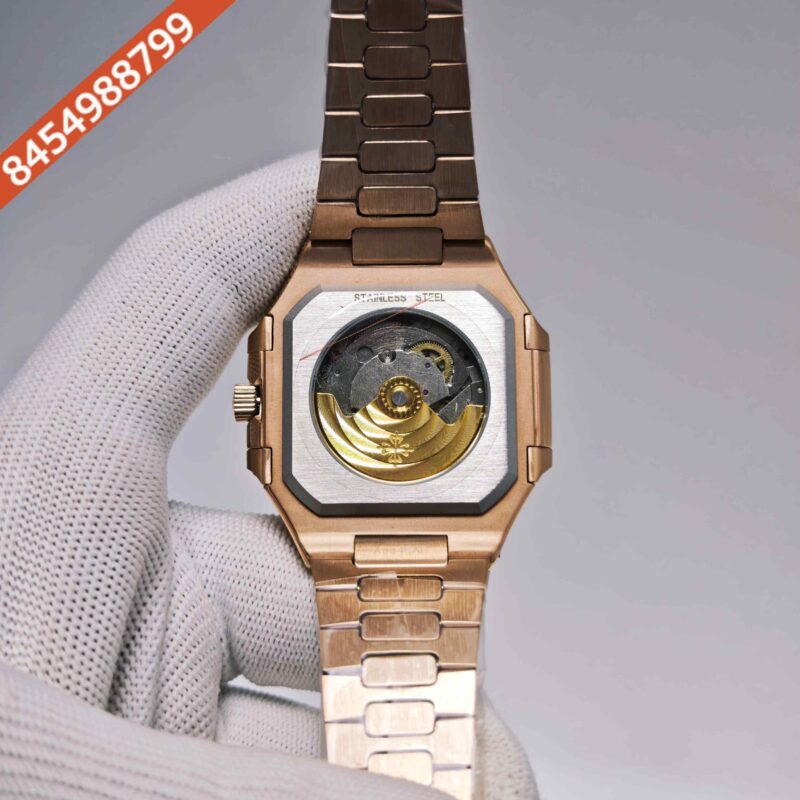 Patek Philippe Cubitus Full Rose Gold Brown Dial Steel Strap Swiss Automatic Watch - Image 4