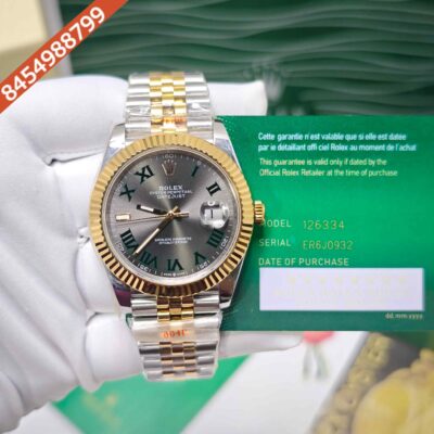 Rolex Date-just Golden Dual Tone Roman Marking Grey Dial Swiss ETA Automatic Watch