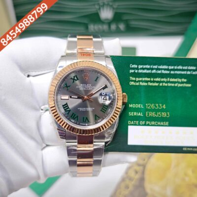 Rolex Date-just Rose Gold Dual Tone Roman Marking Grey Dial Swiss ETA Automatic Watch