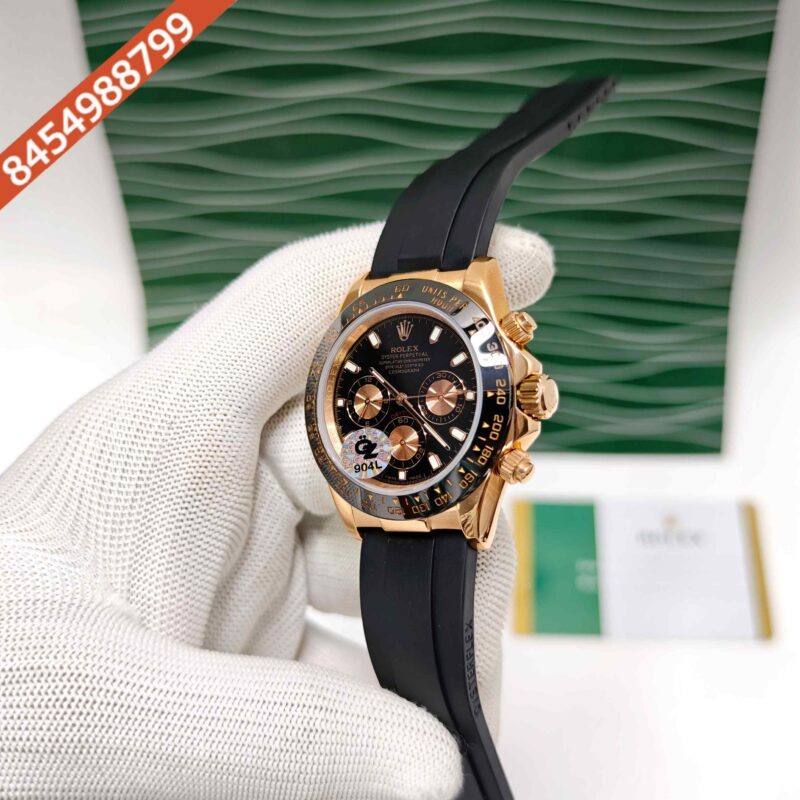 Rolex Oyster Perpetual Cosmograph Daytona Rose Gold Black Dail Swiss Semi ETA Automatic Watch - Image 2