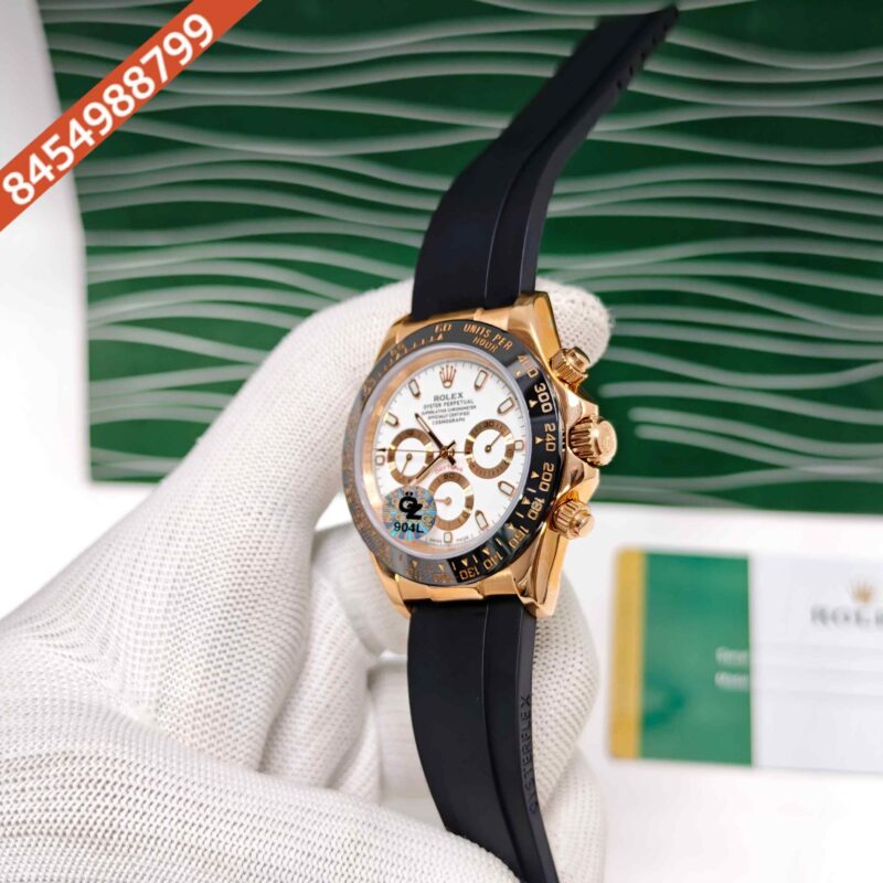 Rolex Oyster Perpetual Cosmograph Daytona Rose Gold White Dial Swiss Semi ETA Automatic Watch - Image 2