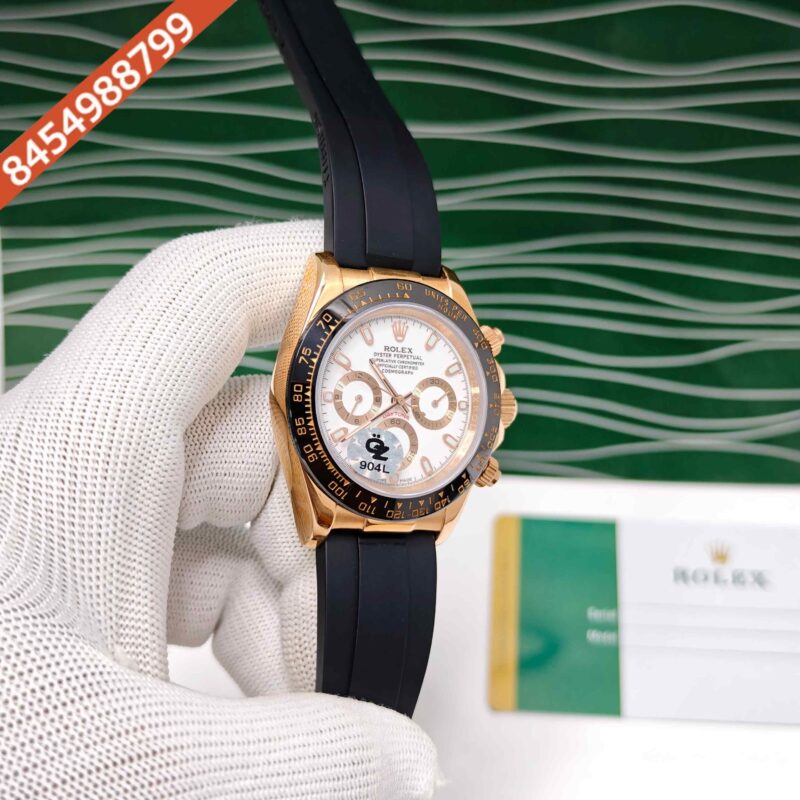 Rolex Oyster Perpetual Cosmograph Daytona Rose Gold White Dial Swiss Semi ETA Automatic Watch - Image 3