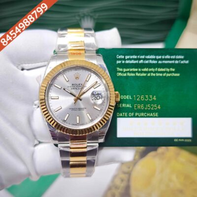 Rolex Oyster Perpetual Date-just Steel Silver Stick MArker Dial Dual Tone Strap Swiss ETA Automatic Watch