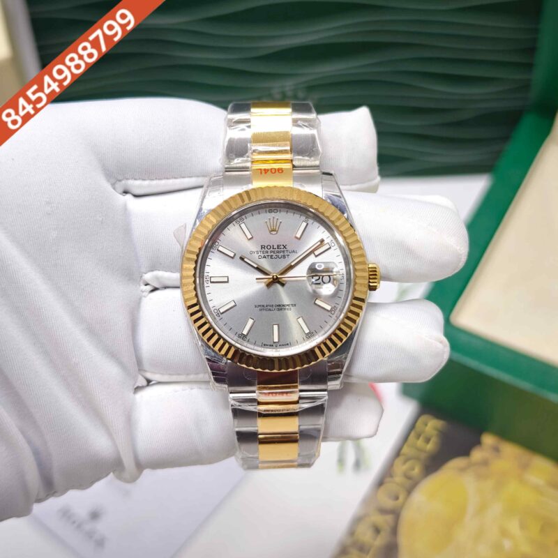 Rolex Oyster Perpetual Date-just Steel Silver Stick MArker Dial Dual Tone Strap Swiss ETA Automatic Watch - Image 2