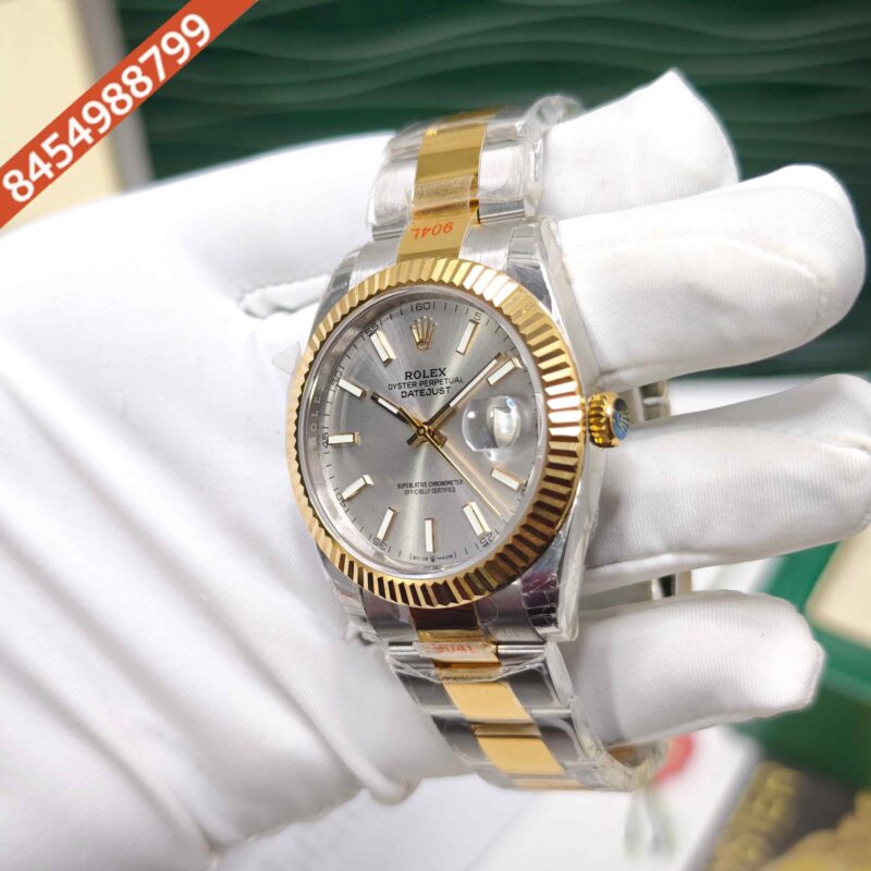 Rolex Oyster Perpetual Date-just Steel Silver Stick MArker Dial Dual Tone Strap Swiss ETA Automatic Watch - Image 3