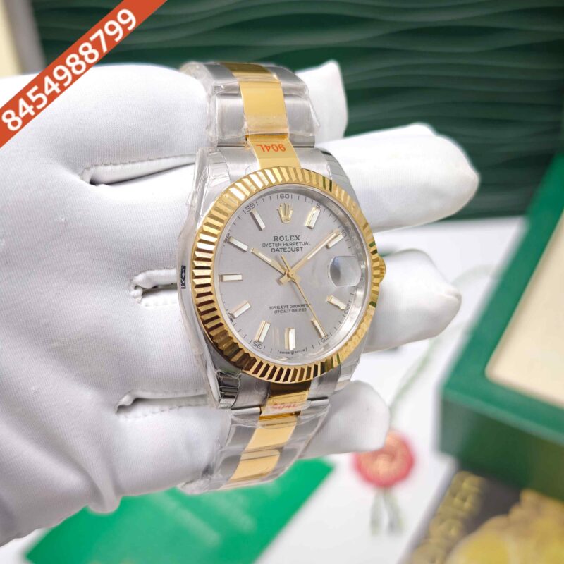 Rolex Oyster Perpetual Date-just Steel Silver Stick MArker Dial Dual Tone Strap Swiss ETA Automatic Watch - Image 4