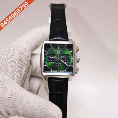 TAG Heuer Monaco Steel Green Dial Black Leather Swiss Automatic Watch