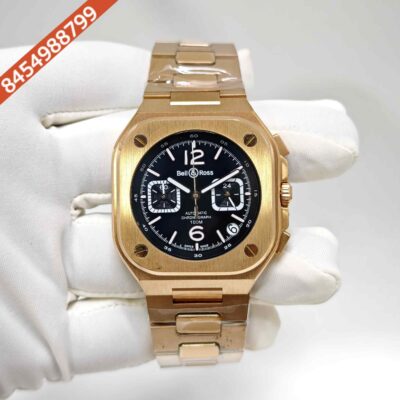 Bell & Ross BR-05 Chronograph Rose Gold Black Dial Steel Strap Swiss Watch