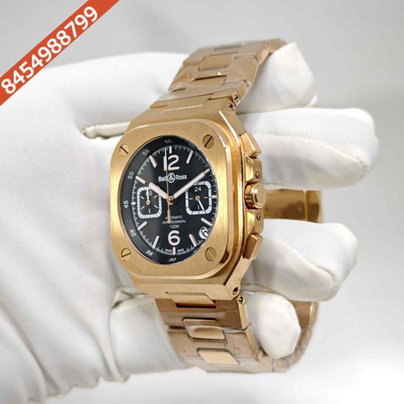 Bell & Ross BR-05 Chronograph Rose Gold Black Dial Steel Strap Swiss Watch - Image 2