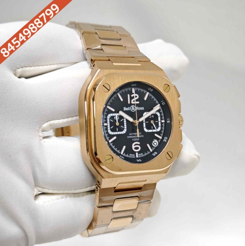 Bell & Ross BR-05 Chronograph Rose Gold Black Dial Steel Strap Swiss Watch - Image 3