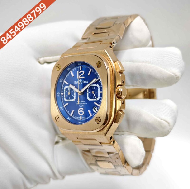 Bell & Ross BR-05 Chronograph Rose Gold Blue Dial Steel Strap Swiss Watch - Image 2