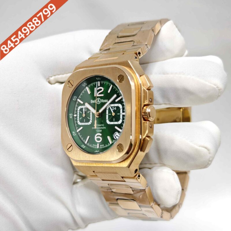 Bell & Ross BR-05 Chronograph Rose Gold Green Dial Steel Strap Swiss Watch - Image 2