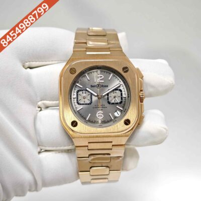 Bell & Ross BR-05 Chronograph Rose Gold Grey Dial Steel Strap Swiss Watch