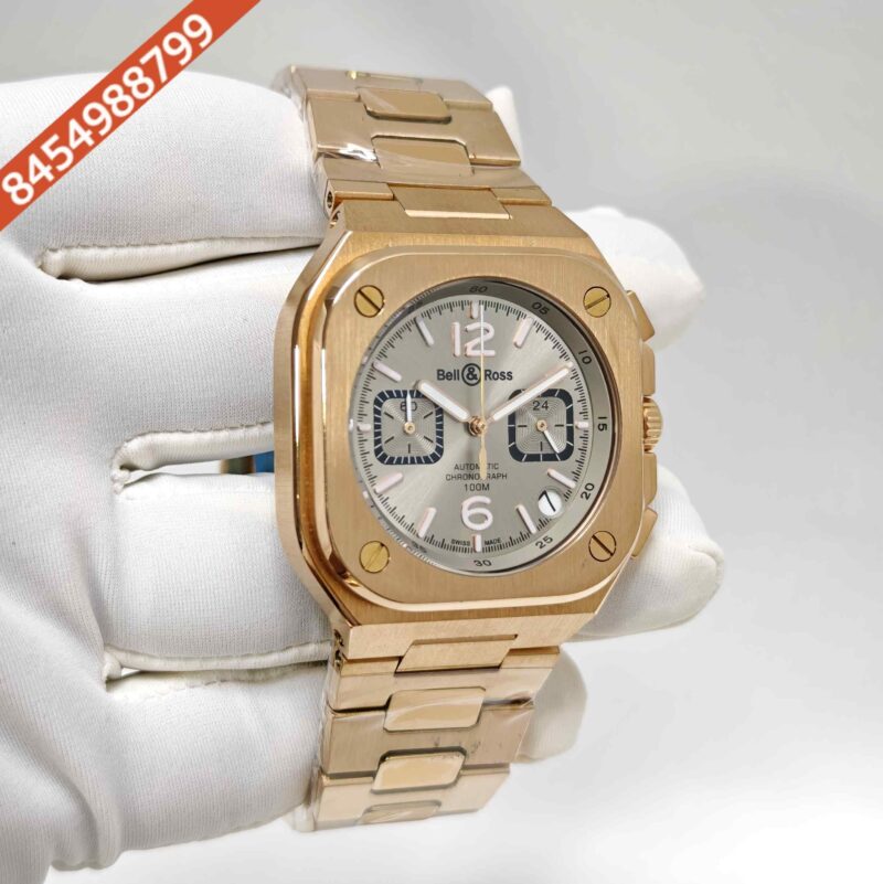 Bell & Ross BR-05 Chronograph Rose Gold Grey Dial Steel Strap Swiss Watch - Image 3