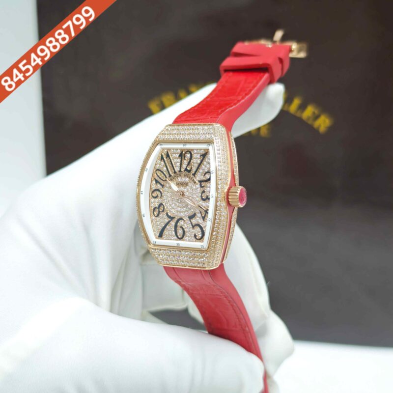 Franck Muller 18k Rose Gold Vanguard Diamond White Dial Leather Strap Swiss Automatic Watch - Image 2