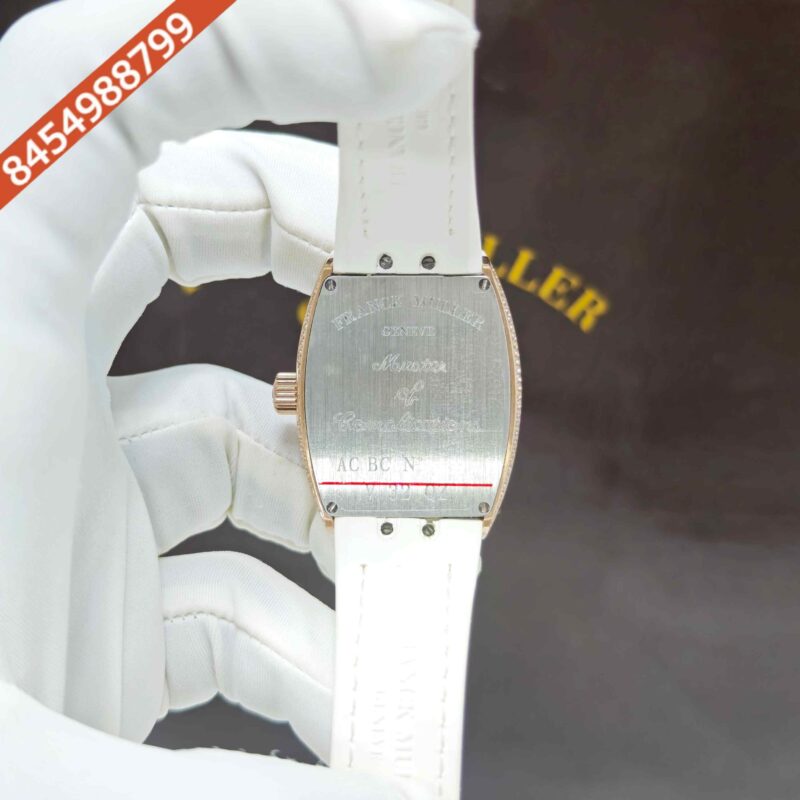 Franck Muller 18k Rose Gold Vanguard Diamond White Dial White Leather Strap Swiss Automatic Watch - Image 4