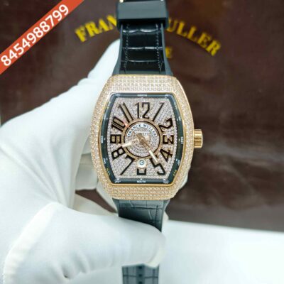 Franck Muller V45 Rose Gold Full Diamond Studded Dial Swiss Automatic Watch