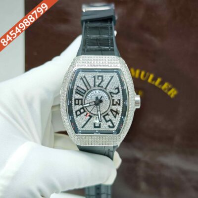 Franck Muller V45 Silver Full Diamond Studded Dial Swiss Automatic Watch