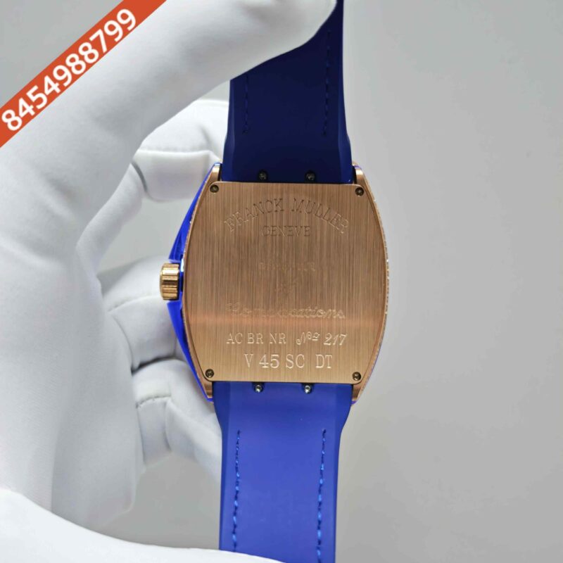 Franck Muller Vanguard Yachting Diamond Case Blue Dial Leather Strap Swiss Automatic Watch - Image 5