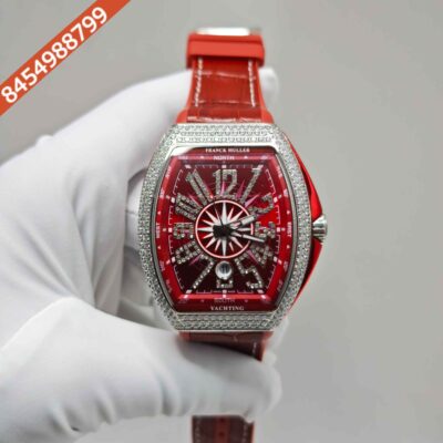 Franck Muller Vanguard Yachting Diamond Case Red Dial Swiss Automatic Watch