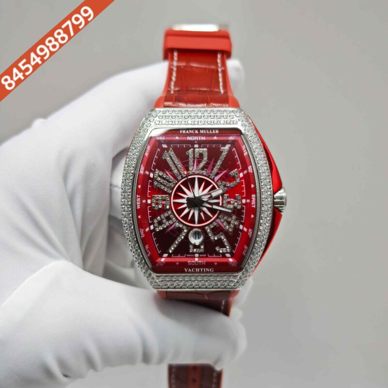 Franck Muller Vanguard Yachting Diamond Case Red Dial Swiss Automatic Watch