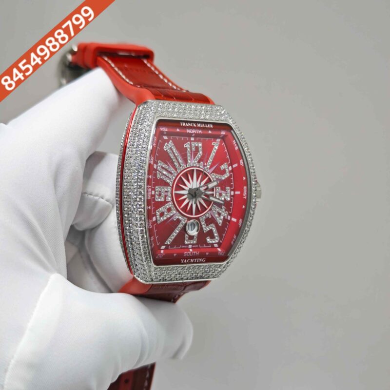 Franck Muller Vanguard Yachting Diamond Case Red Dial Swiss Automatic Watch - Image 3