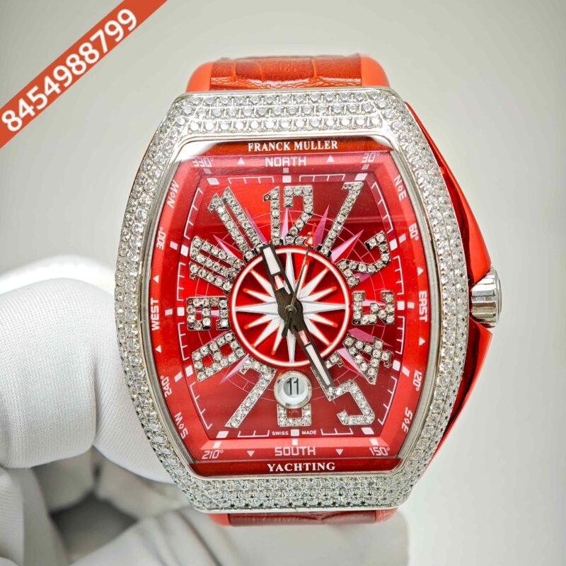 Franck Muller Vanguard Yachting Diamond Case Red Dial Swiss Automatic Watch - Image 4