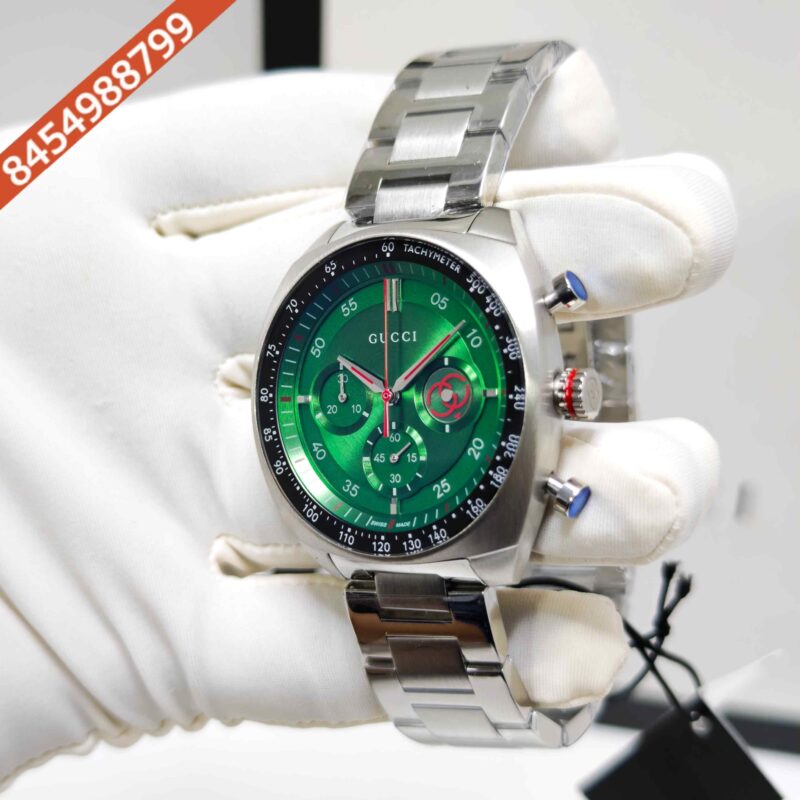 Gucci Interlocking Chronograph Steel Green Dial Swiss Watch - Image 2