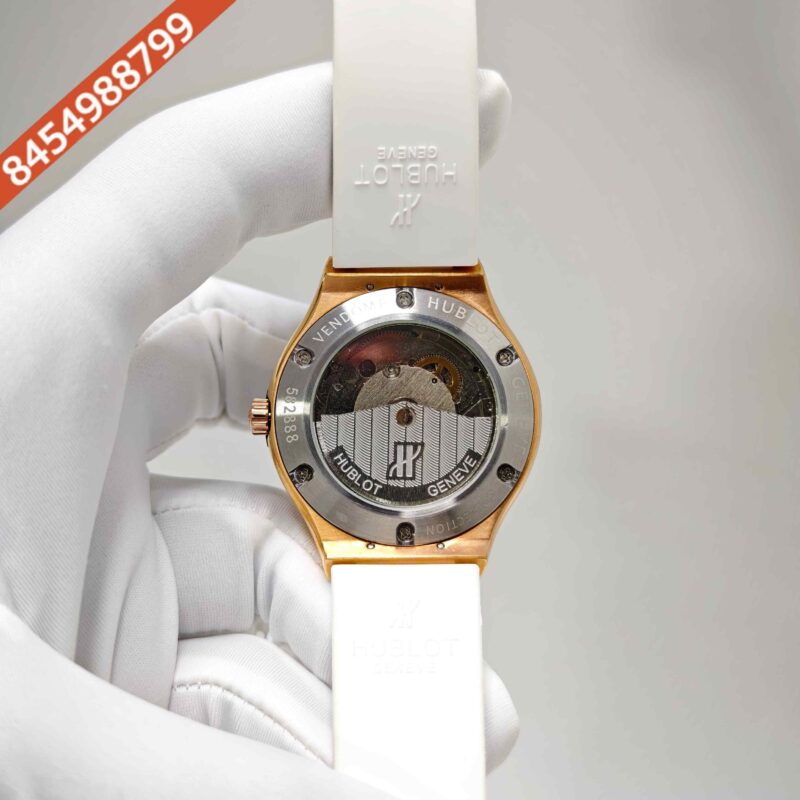 Hublot Classic Fusion Golden Diamond Case Full White Dial Rubber Strap Swiss Automatic Watch - Image 4