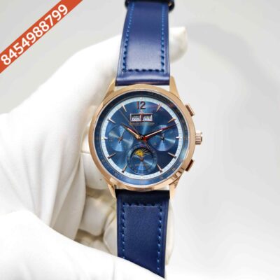 Jaeger-LeCoultre Master Control Chronograph Rose Gold Blue Dial Blue Leather Strap Swiss Automatic Watch