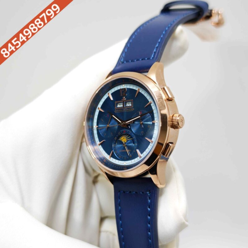 Jaeger-LeCoultre Master Control Chronograph Rose Gold Blue Dial Blue Leather Strap Swiss Automatic Watch - Image 2
