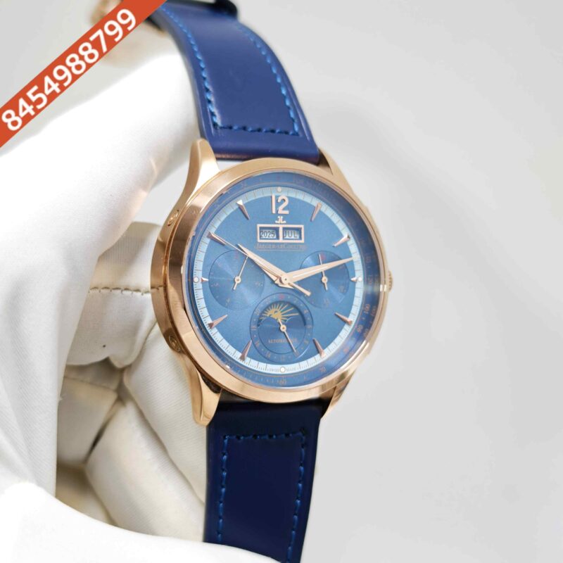Jaeger-LeCoultre Master Control Chronograph Rose Gold Blue Dial Blue Leather Strap Swiss Automatic Watch - Image 3