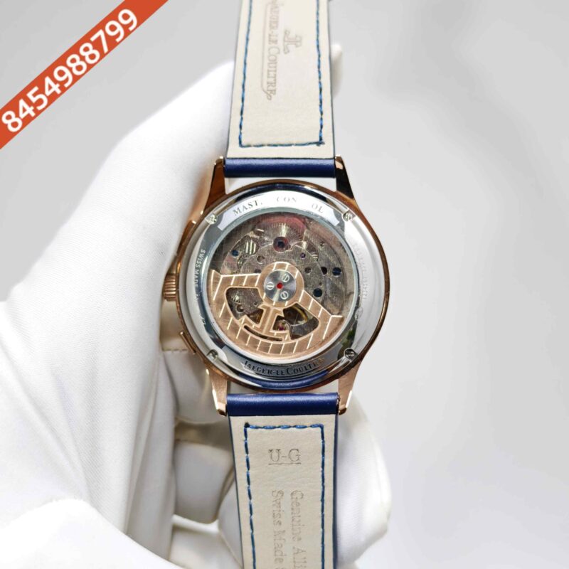 Jaeger-LeCoultre Master Control Chronograph Rose Gold Blue Dial Blue Leather Strap Swiss Automatic Watch - Image 4