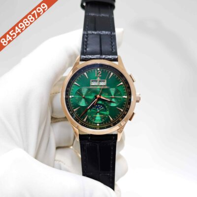 Jaeger-LeCoultre Master Control Chronograph Rose Gold Green Dial Black Leather Strap Swiss Automatic Watch