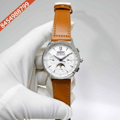 Jaeger-LeCoultre Master Control Chronograph Steel White Dial Brown Leather Strap Swiss Automatic Watch
