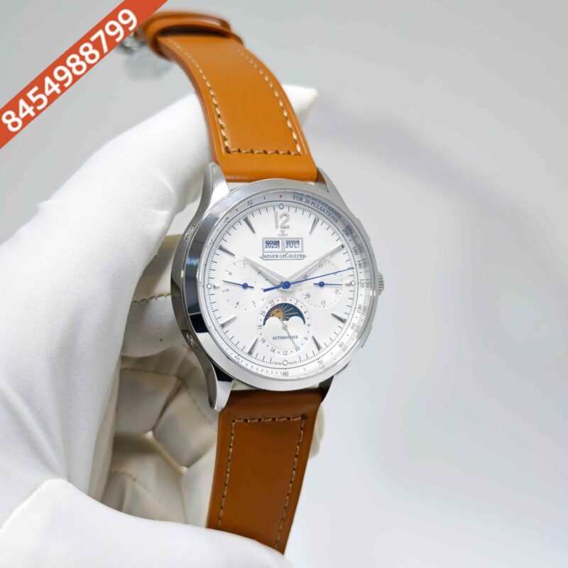 Jaeger-LeCoultre Master Control Chronograph Steel White Dial Brown Leather Strap Swiss Automatic Watch - Image 3