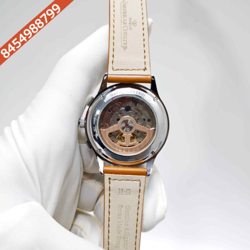 Jaeger-LeCoultre Master Control Chronograph Steel White Dial Brown Leather Strap Swiss Automatic Watch - Image 4